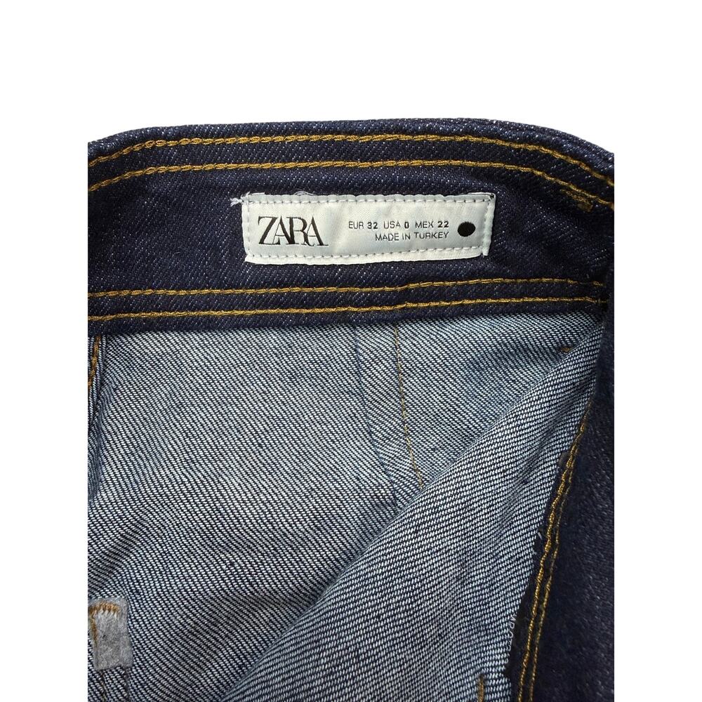 ZARA Wide Leg Patch Pocket High Rise Jeans Size 0 Raw Hem Blue - Picture 3 of 5